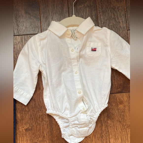 Janie and Jack Baby Train Oxford Bodysuit and train overalls - Picture 2 of 13